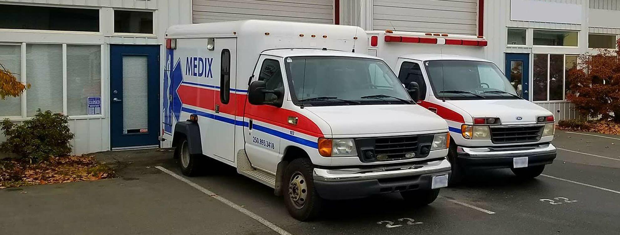 Medix vehicles parked in front of the office