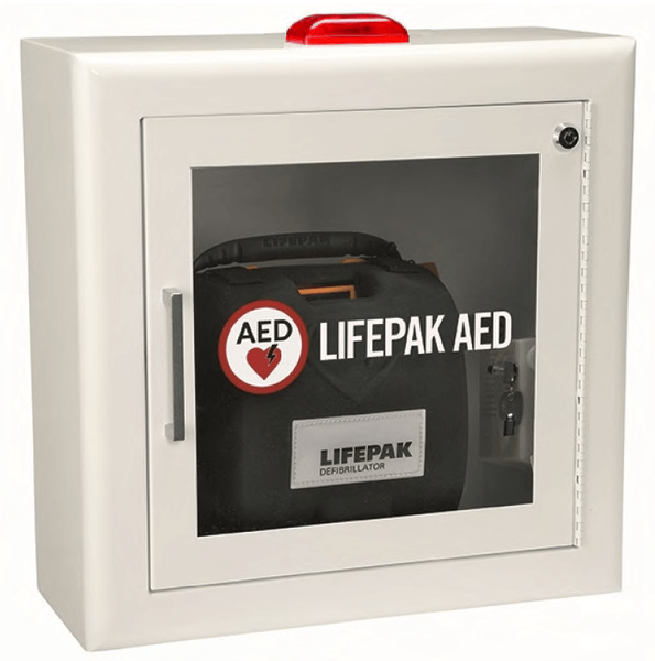 AED Wall Cabinet With Alarm and Strobe - Surface Mount (7" Return), White