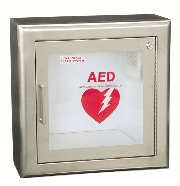 AED Wall Cabinet With Alarm - Semi-Recessed (3" Return), Stainless