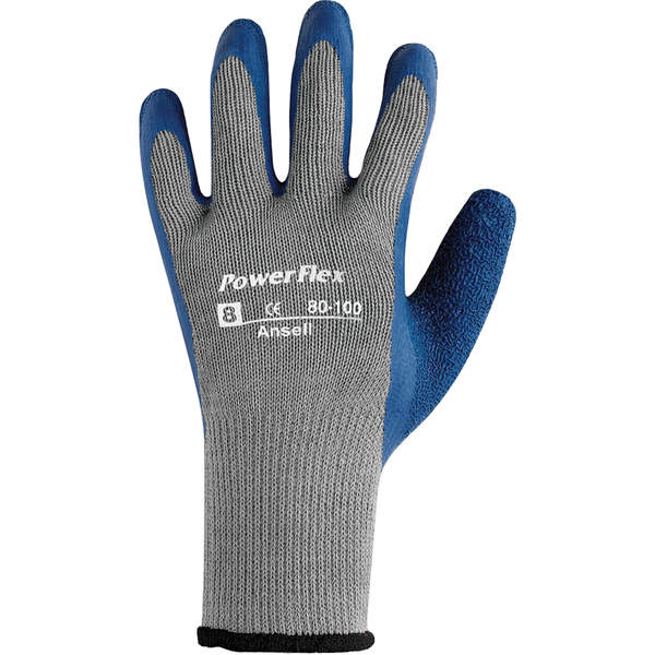 Ansell - Powerflex® 80-100 Gloves, Rubber Latex Coating, 10 Gauge, Polyester/Cotton Shell