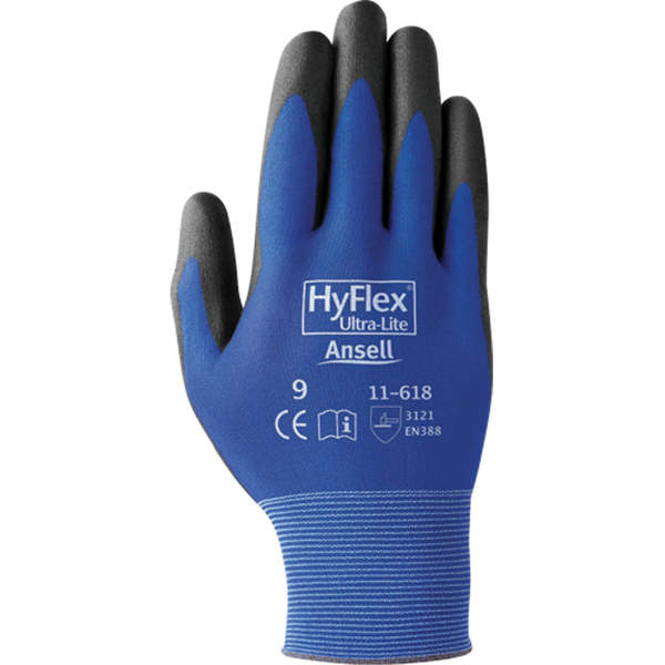 Ansell - Hyflex ® 11-618 Gloves, Polyurethane Coating, 18 Gauge, Nylon Shell
