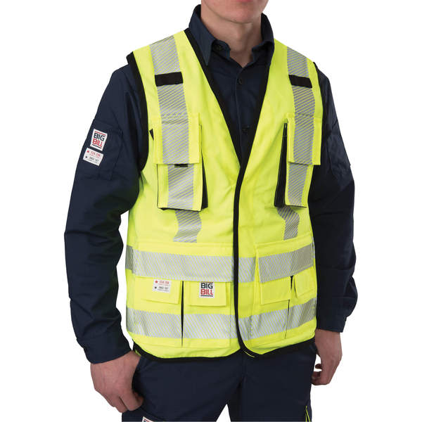Big Bill - Ripstop Surveyor's Vest, High Visibility Lime-Yellow Large Sizing