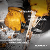 features, photo shows gloved hands cutting wood with knife
